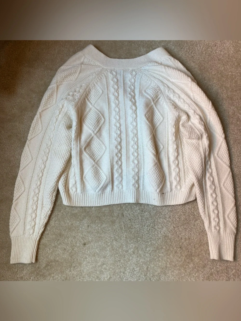 Madewell Cable Knit V-Neck Crop Cottagecore Cardigan Sweater in Cream Size Small